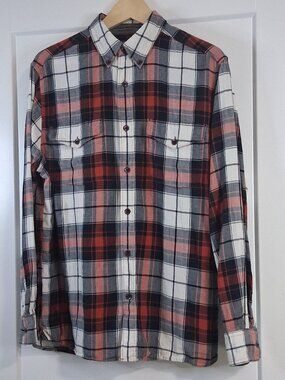 Woolrich Mens Medium 100% Cotton Plaid Flannel Shirt Outdoor Cabin Lodge